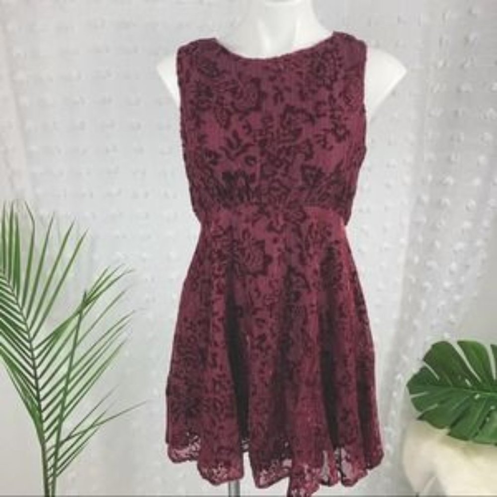 FREE PEOPLE Wine Velvet Burnout Dress